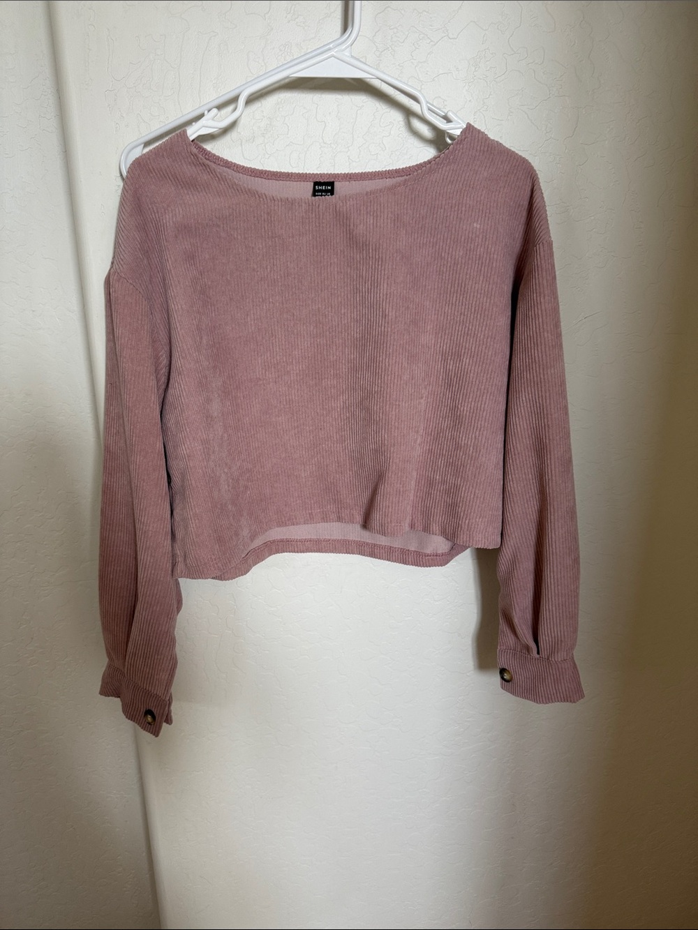 Ribbed Cropped Sweatshirt in Mauve Pink by unknown